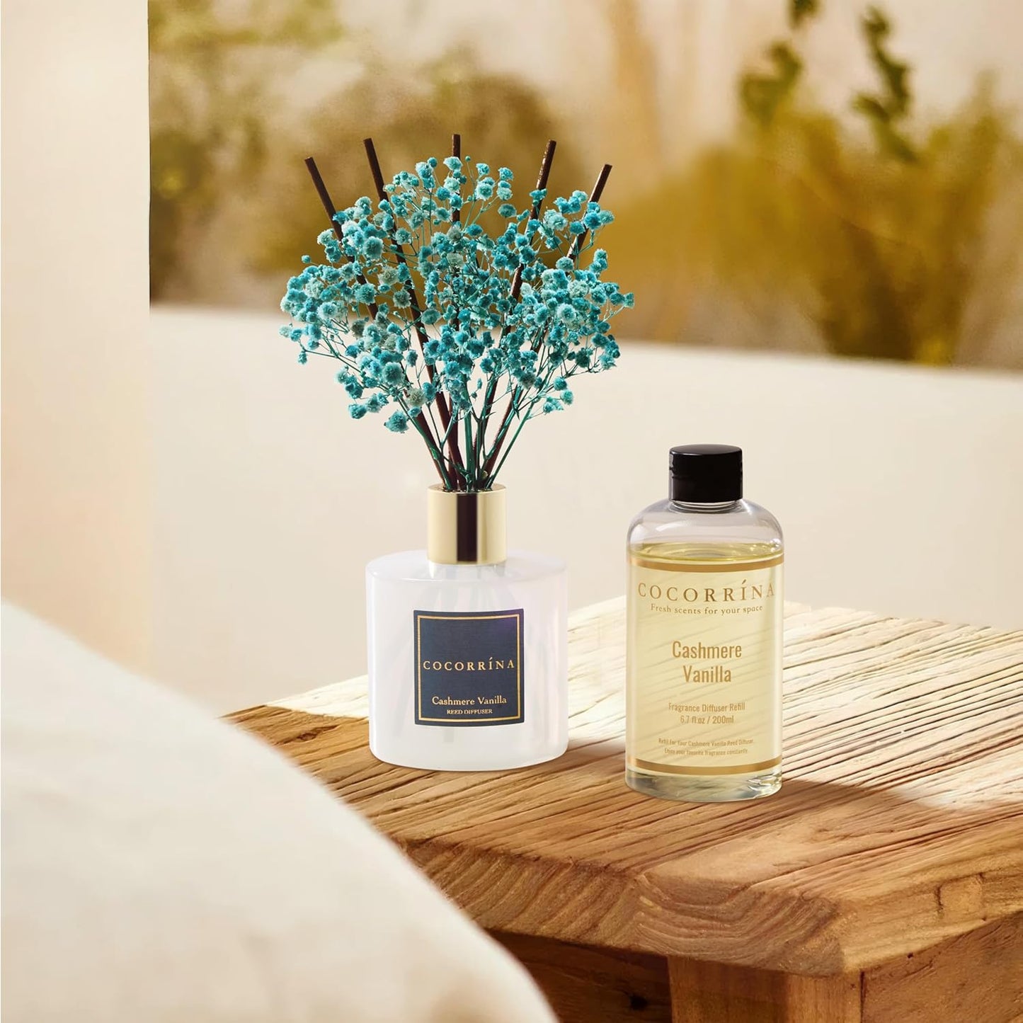 Premium Reed Diffuser Set with Preserved Baby'S Breath & Cotton Stick Cashmere Vanilla | 6.7 Fl Oz Scent Fragrance Oil Diffuser for Bedroom Bathroom Home Décor