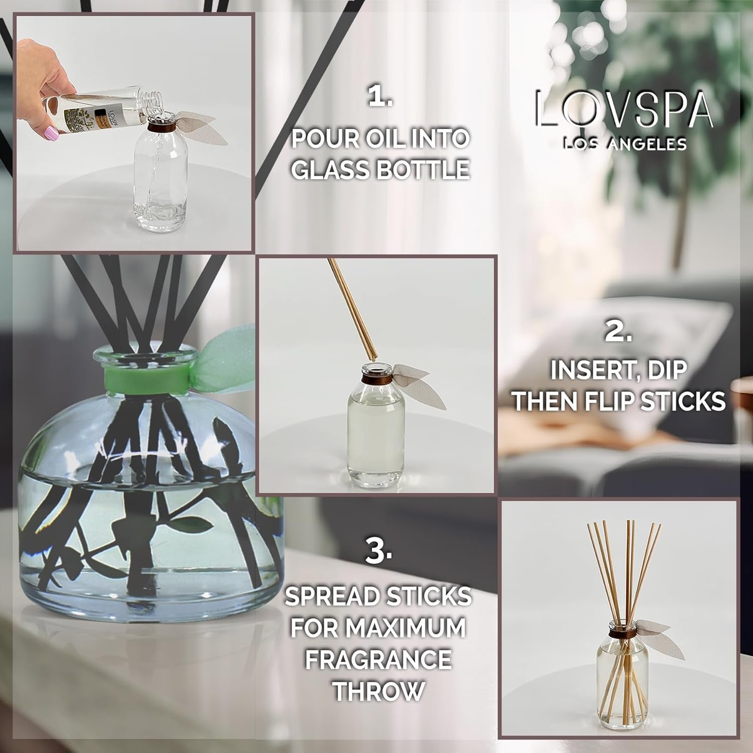 Soothe Tahitian Vanilla Bean Reed Diffuser Refill Oil with Replacement Reed Sticks | Vanilla Absolute, Amber and Tonka Bean Essential Oils, 4 Oz - Made in the USA