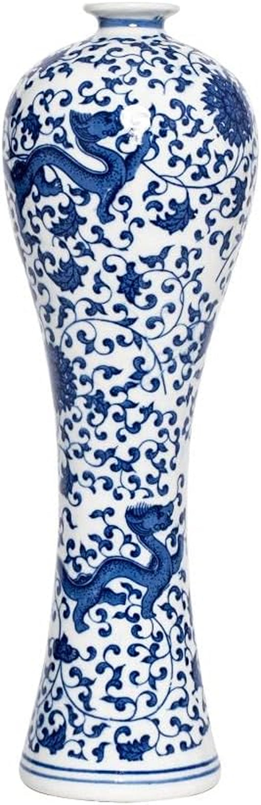 Antique Handmade Chinese Blue and White Porcelain Decorative Glazed Fish Tail Vase for Home Decor, Living Room