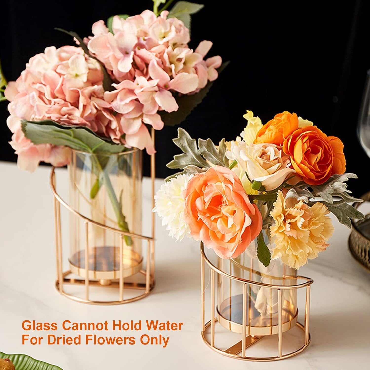 Metal Wire Candle Holder Set of 2, Glass Pillar Candle Holders Gold Decorative Tea Light Candleholders for Home Decor Table Decorations Centerpiece