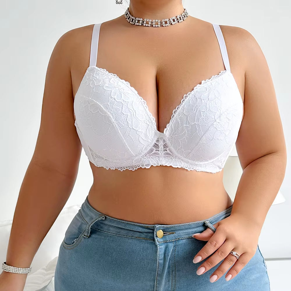 Plus Size Feminine Sex Lace Bras Push up Women'S Breathable Flower White Brassiere Luxury Underwear Lingerie Intimate for Lady