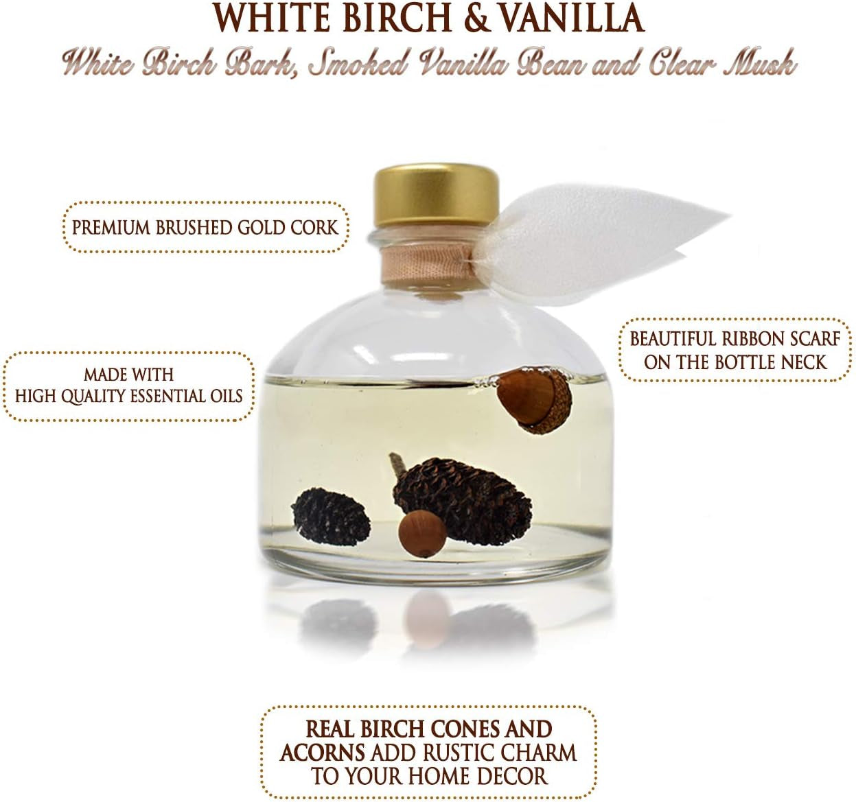 Reed Diffuser Set, White Birch & Vanilla Scented Oil Diffuser with Sticks, Home Fragrance Accessories for Bathroom Shelf Decor, Aroma Diffusers for Home or Office Fall Decor, USA Made