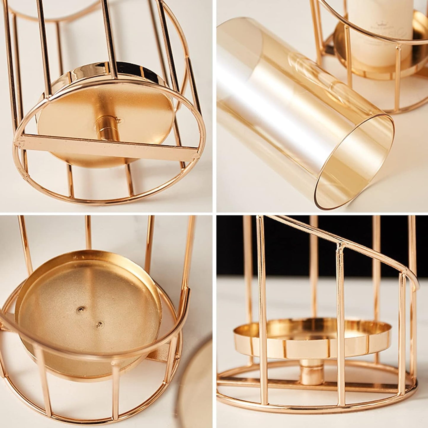 Metal Wire Candle Holder Set of 2, Glass Pillar Candle Holders Gold Decorative Tea Light Candleholders for Home Decor Table Decorations Centerpiece
