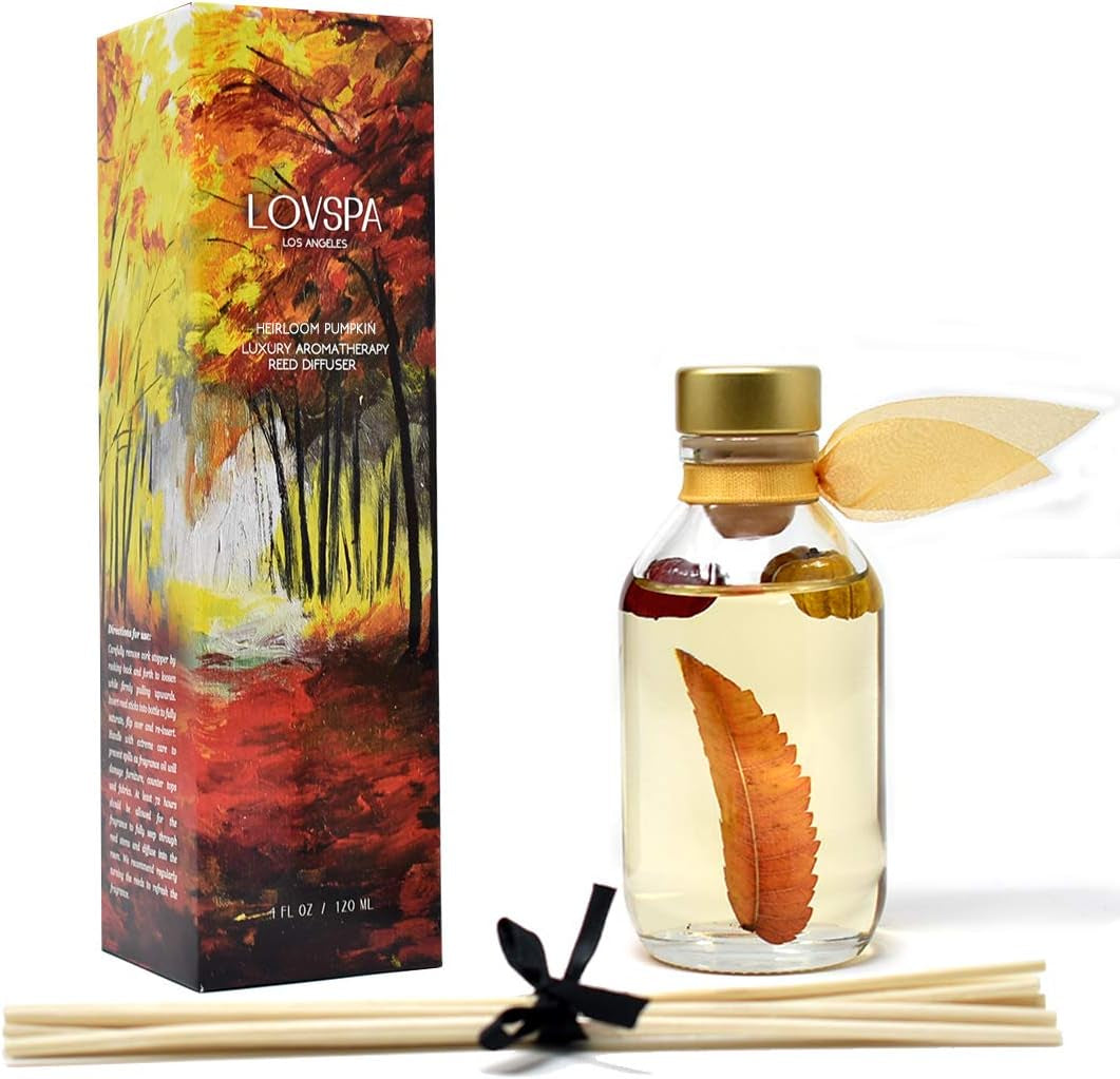 Reed Diffuser Set, Heirloom Pumpkim Scented Oil Diffuser with Sticks, Home Fragrance Accessories for Bathroom Shelf Decor, Aroma Diffusers for Home or Office Fall Decor, USA Made