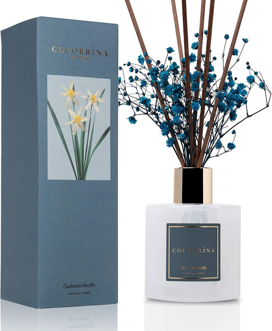 Premium Reed Diffuser Set with Preserved Baby'S Breath & Cotton Stick Cashmere Vanilla | 6.7 Fl Oz Scent Fragrance Oil Diffuser for Bedroom Bathroom Home Décor