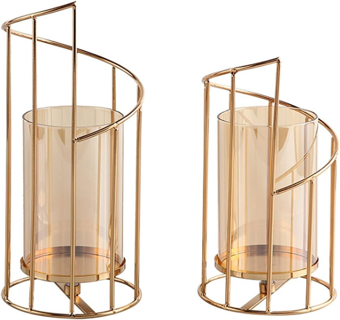 Metal Wire Candle Holder Set of 2, Glass Pillar Candle Holders Gold Decorative Tea Light Candleholders for Home Decor Table Decorations Centerpiece