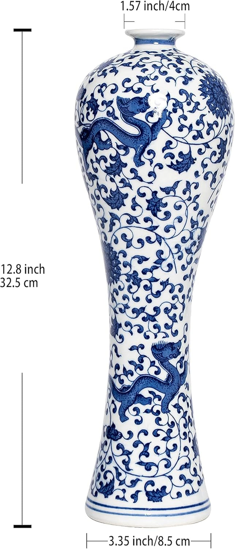Antique Handmade Chinese Blue and White Porcelain Decorative Glazed Fish Tail Vase for Home Decor, Living Room