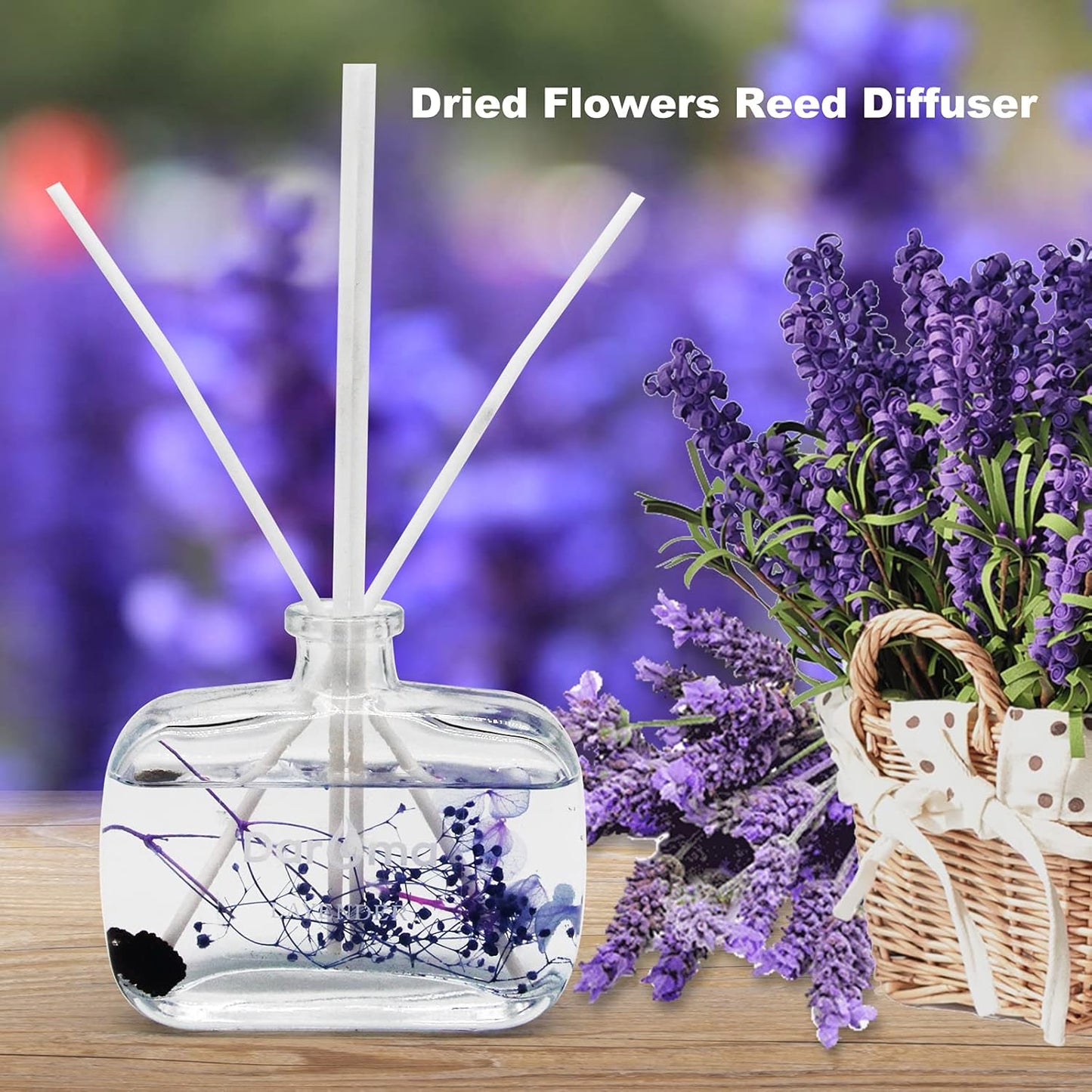 Reed Diffuser Set with Sticks,  Dried Flowers Aromatherapy Reed Diffuser with Nature Essential Oil, Fragrance Scent Diffuser for Home Décor & Office, for Birthday,Christmas, Lavender