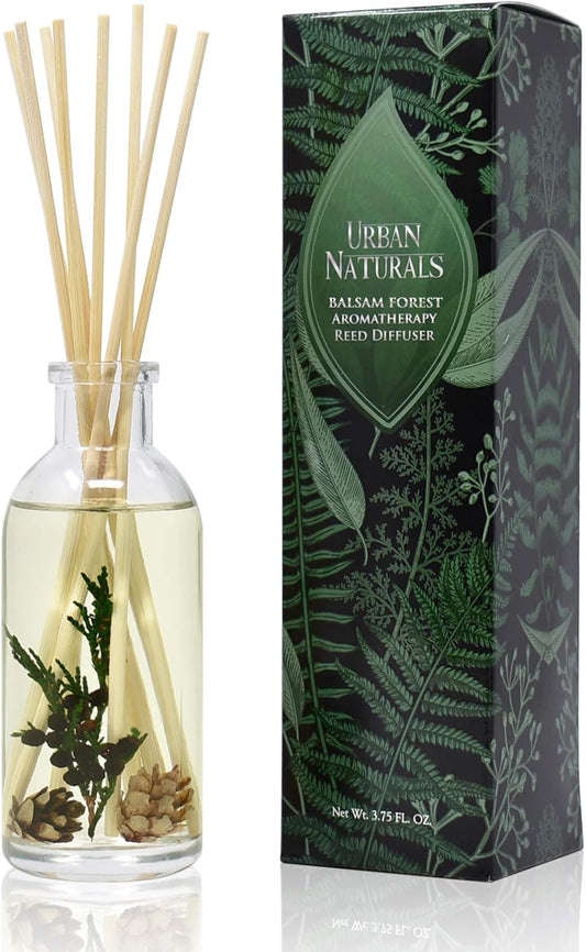 Balsam Forest Reed Diffuser Oil Set - Real Juniper and Pine Cones – Fragrance Notes of Fraser Fir, Evergreen, Pine, Woodsy Cedar and Sandalwood – Vegan 3.75 Ounces – Made in the USA