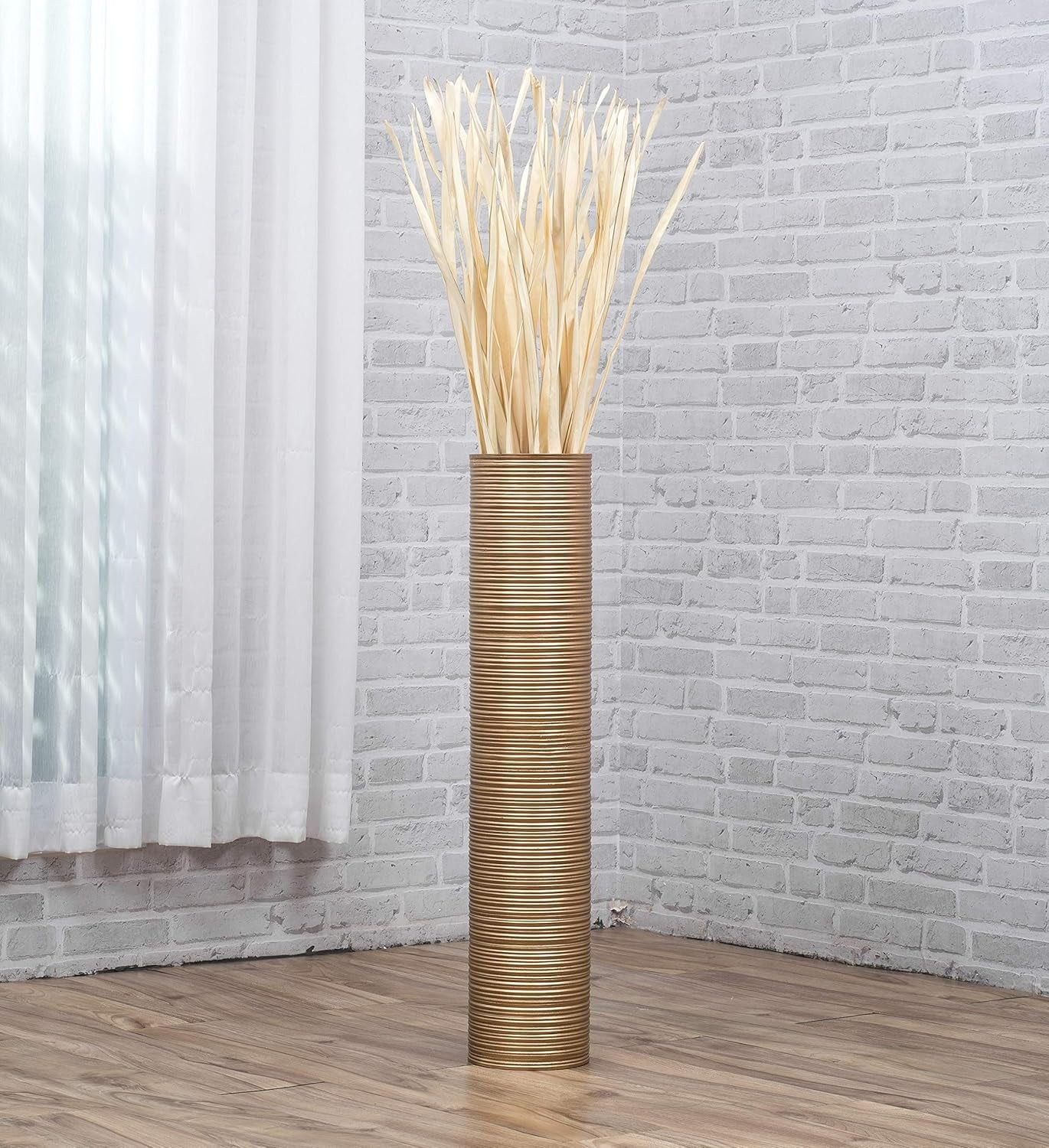 Large Gold Home Decor Floor Vase – Wooden 26 Inches Tall Farmhouse Decor Flower Holder for Fake Plant and Pampas Grass