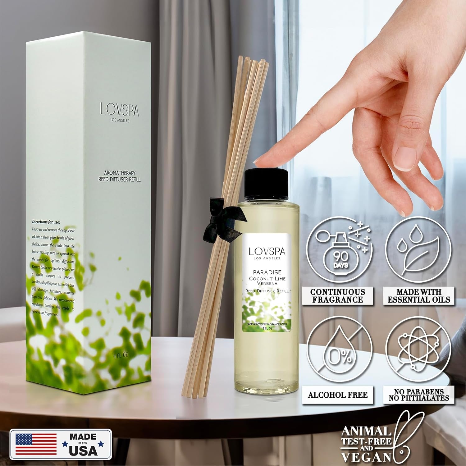 Paradise Coconut Lime Verbena Reed Diffuser Oil Refill with Replacement Reed Sticks | Tropical Blend of Lemon Verbena, Fresh Limes & Coconut, 4 Oz | Made in the USA