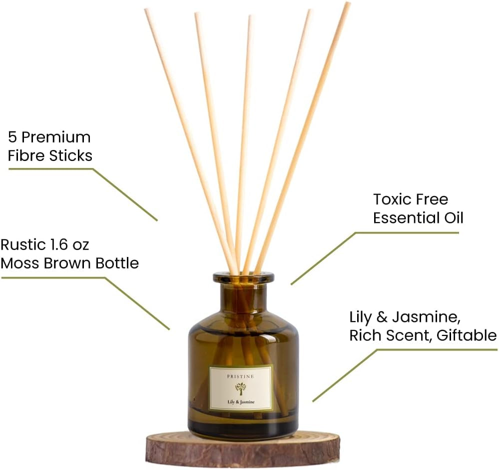 Lily & Jasmine Reed Diffusers for Home & Bathroom | Refreshing Lily of Valley & Jasmine Room Fragrance Reed Diffuser, Oil & Room Diffusers with Reeds Stick Set | Home Fragrance Scent Diffuser