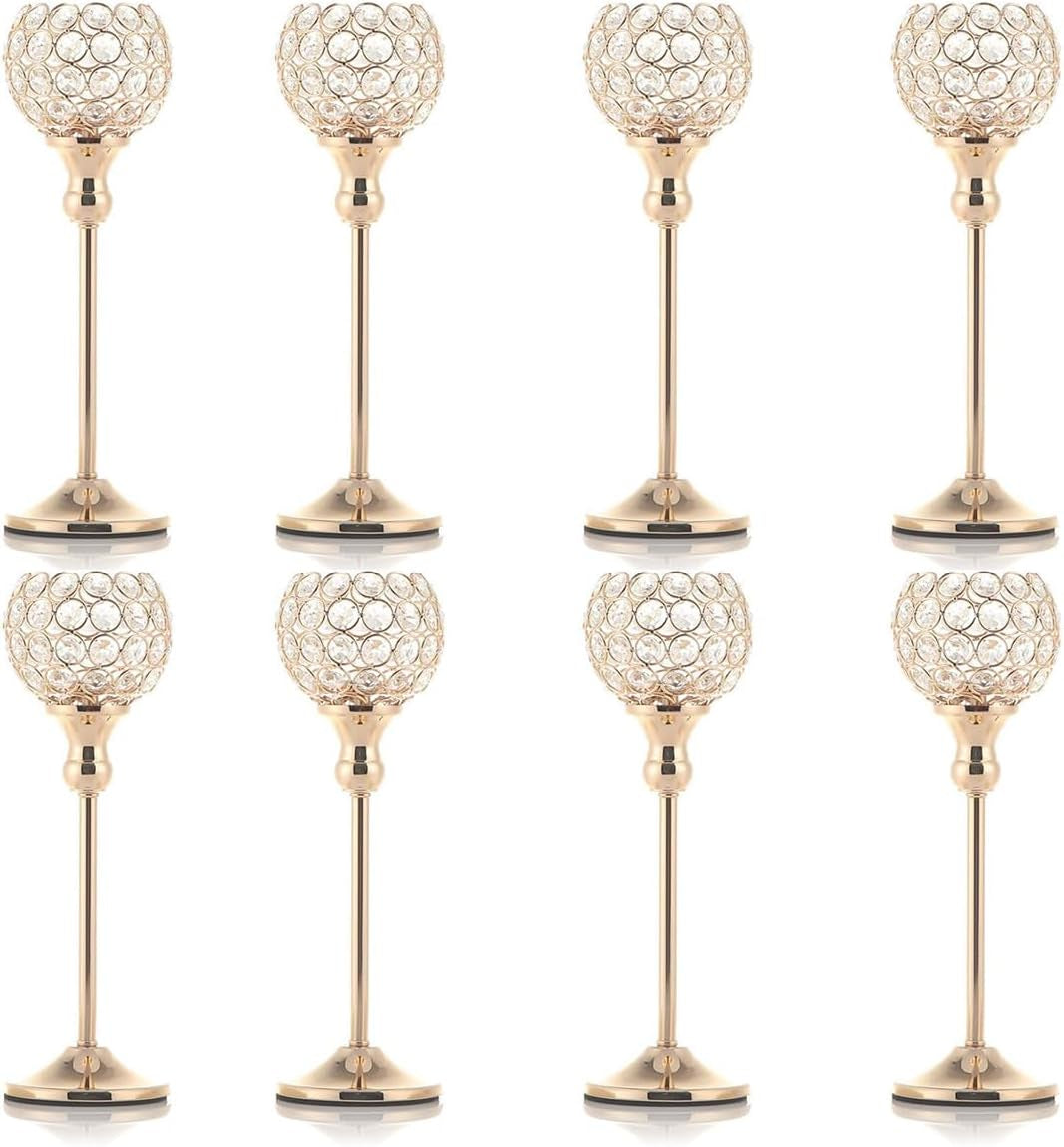 8PCS Candle Holders for Tea Lights Wedding Table,Gold Crystal Candle Holders Candle Stick Holder Rhinestone Decorative Tray for Party Thanksgiving Gift Candelabros Para Centros De Mesa