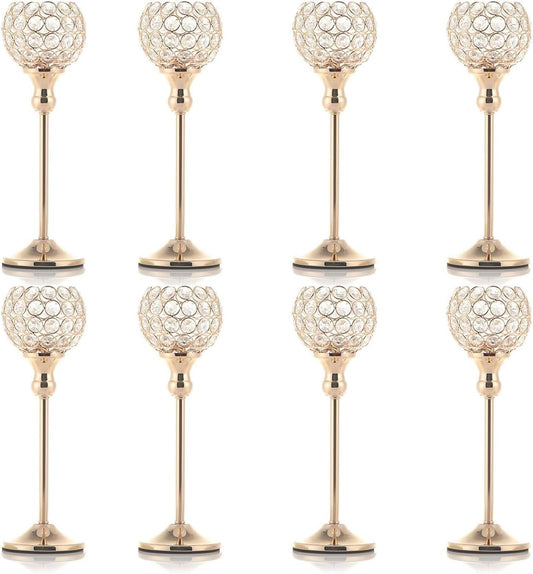 8PCS Candle Holders for Tea Lights Wedding Table,Gold Crystal Candle Holders Candle Stick Holder Rhinestone Decorative Tray for Party Thanksgiving Gift Candelabros Para Centros De Mesa
