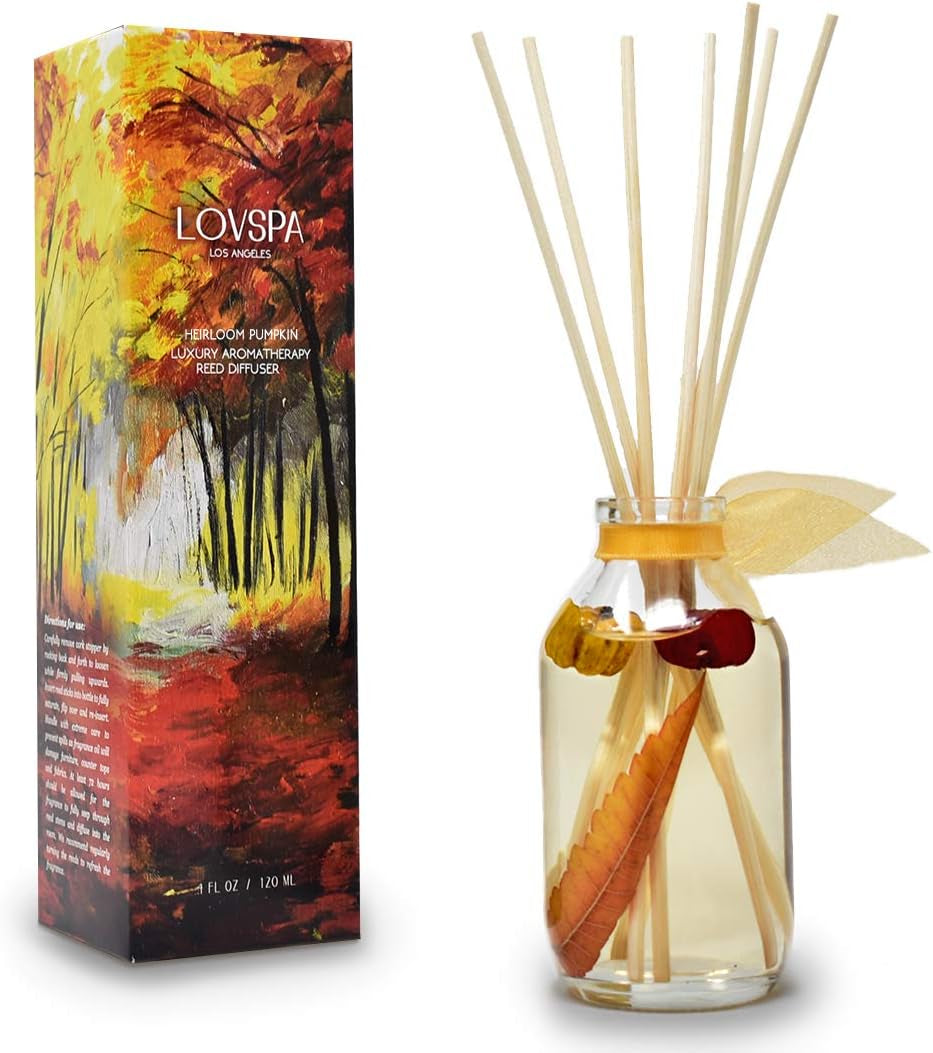 Reed Diffuser Set, Heirloom Pumpkim Scented Oil Diffuser with Sticks, Home Fragrance Accessories for Bathroom Shelf Decor, Aroma Diffusers for Home or Office Fall Decor, USA Made