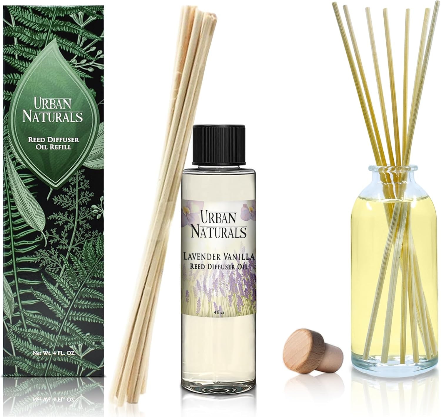 Lavender Vanilla Scented Oil Reed Diffuser Refill and Reed Sticks – Lavender Blossom, Creamy Vanilla, White Woods and Sugared Musk, 4 Oz (2 Pack)