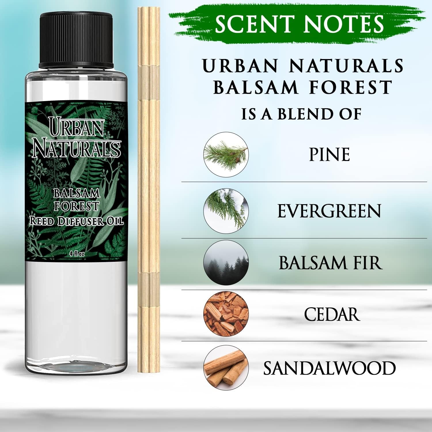 Balsam Forest Reed Diffuser Oil Set - Real Juniper and Pine Cones – Fragrance Notes of Fraser Fir, Evergreen, Pine, Woodsy Cedar and Sandalwood – Vegan 3.75 Ounces – Made in the USA